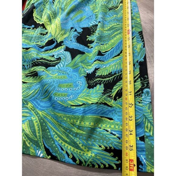 Jones New York Signature Womens Dress Sz 8 Blue Green Stretch Leaf Print Ruffle - Picture 3 of 7